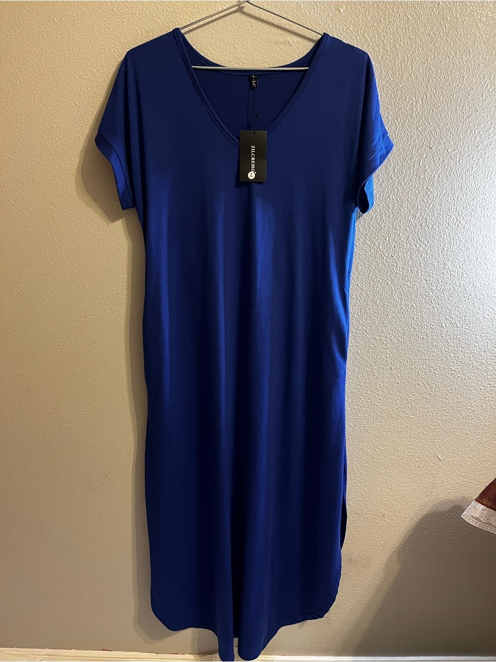 Casual V-Neck Blue Midi Dress